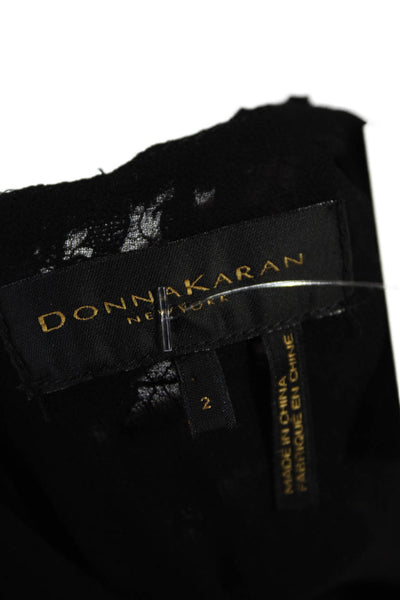 Donna Karan Womens Short Sleeve Round Neck Lace Mid Length Dress Black Size 2