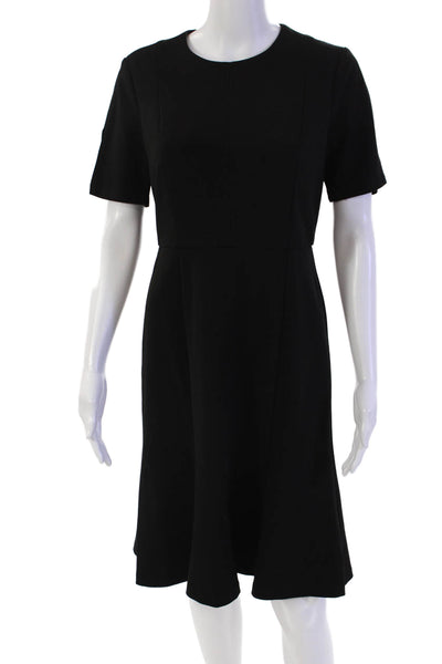 Donna Morgan Womens Round Neck Short Sleeve Pleated Skater Dress Black Size 4
