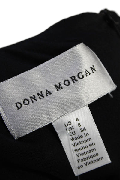 Donna Morgan Womens Round Neck Short Sleeve Pleated Skater Dress Black Size 4