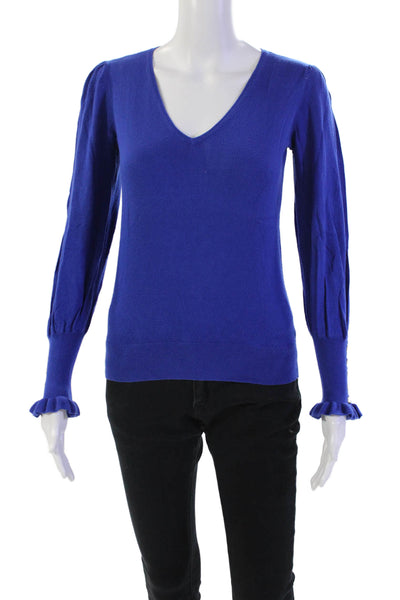 Lauren Ralph Lauren Womens Modal V-neck Long Sleeve Knit Top Blue Size S