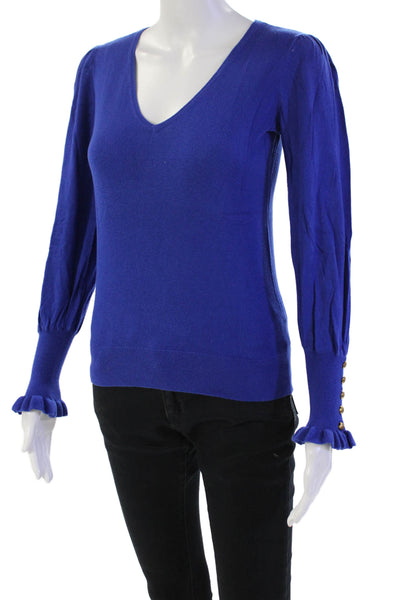 Lauren Ralph Lauren Womens Modal V-neck Long Sleeve Knit Top Blue Size S