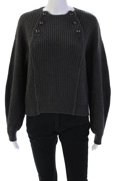 Rebecca Minkoff Womens Cotton Long Sleeve Round Neck Knit Sweater Gray Size XS
