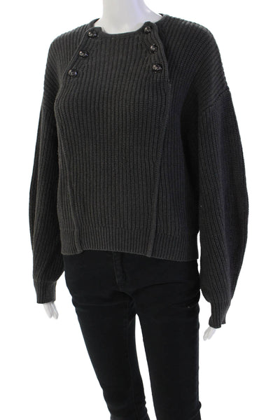 Rebecca Minkoff Womens Cotton Long Sleeve Round Neck Knit Sweater Gray Size XS
