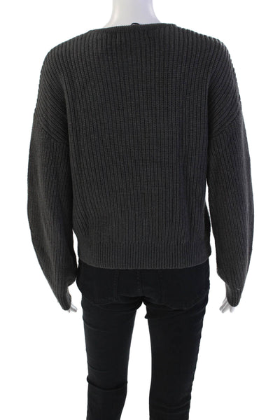Rebecca Minkoff Womens Cotton Long Sleeve Round Neck Knit Sweater Gray Size XS
