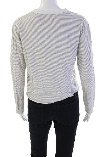 Monrow Womens Cotton Long Sleeve Round Neck Knit Stripe Sweater White Size S
