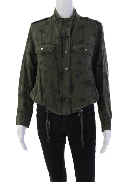 Rails Womens Star Print High Neck Long Sleeve Zip Up Jacket Green Size XS