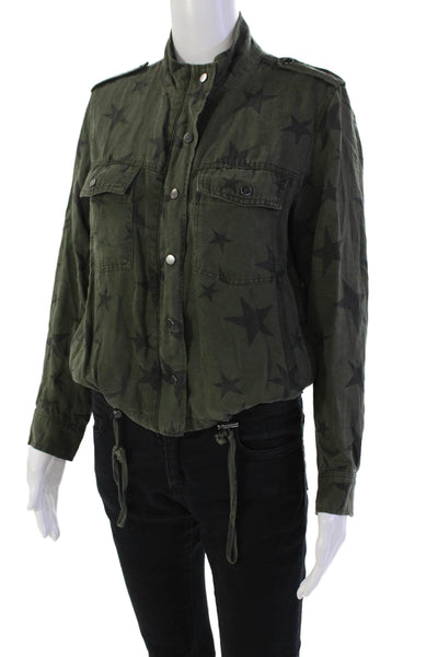 Rails Womens Star Print High Neck Long Sleeve Zip Up Jacket Green Size XS