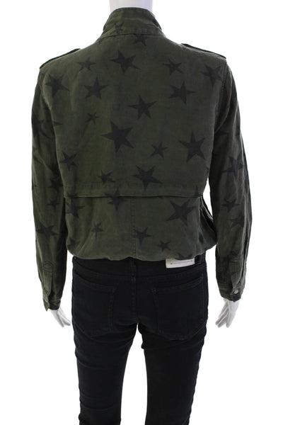 Rails Womens Star Print High Neck Long Sleeve Zip Up Jacket Green Size XS