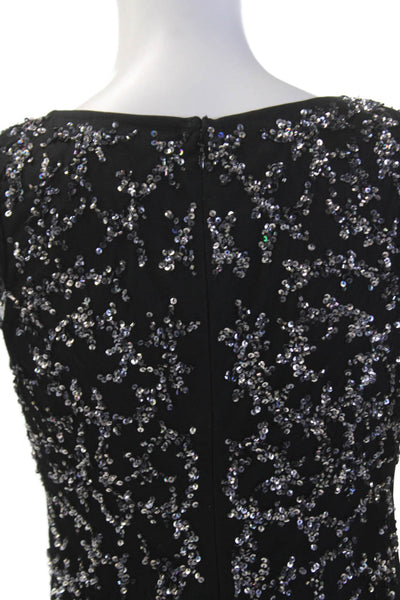 Aidan Mattox Womens V-Neck Sequined Back Zipped Embroidered Dress Black Size 4