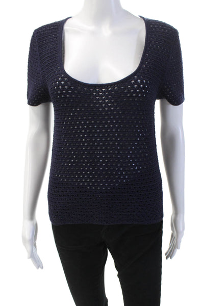 Vince Womens Cotton Scoop Neck Short Sleeve Knit Top Blue Size S