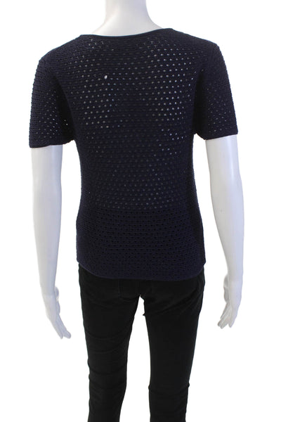 Vince Womens Cotton Scoop Neck Short Sleeve Knit Top Blue Size S