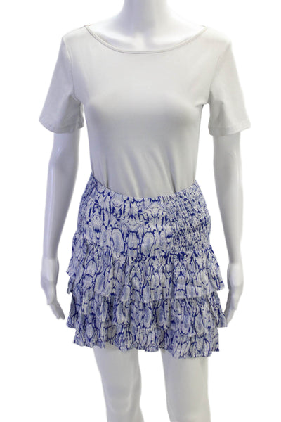Maje Womens Layered Ruffled Smocked Waist Detail Mini Skirt Blue Size 1