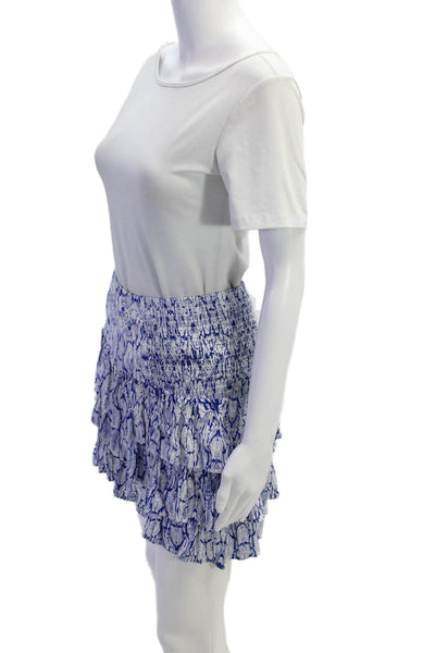 Maje Womens Layered Ruffled Smocked Waist Detail Mini Skirt Blue Size 1
