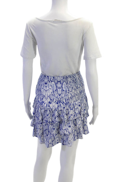 Maje Womens Layered Ruffled Smocked Waist Detail Mini Skirt Blue Size 1