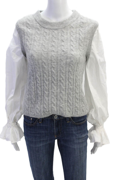 Something Navy Womens Knit Crew Neck Faux Layered Shirt Sweater Gray Size S