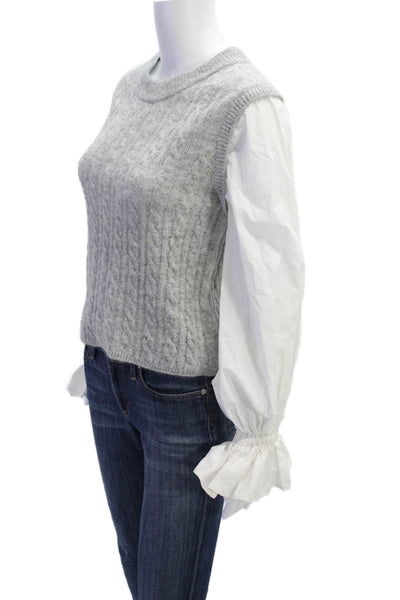 Something Navy Womens Knit Crew Neck Faux Layered Shirt Sweater Gray Size S
