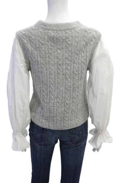 Something Navy Womens Knit Crew Neck Faux Layered Shirt Sweater Gray Size S