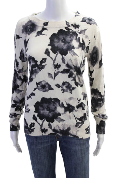 Haute Hippie Womens Cotton Floral Print Crew Neck Sweater White Size XS