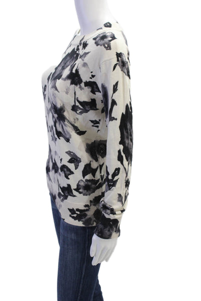 Haute Hippie Womens Cotton Floral Print Crew Neck Sweater White Size XS