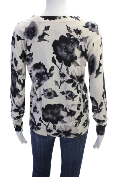 Haute Hippie Womens Cotton Floral Print Crew Neck Sweater White Size XS