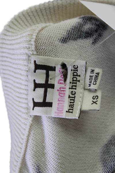 Haute Hippie Womens Cotton Floral Print Crew Neck Sweater White Size XS