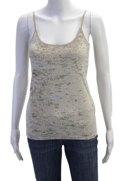 Vince Womens Round Neck Sleeveless Velvet Camisole Top Light Gray Size XS