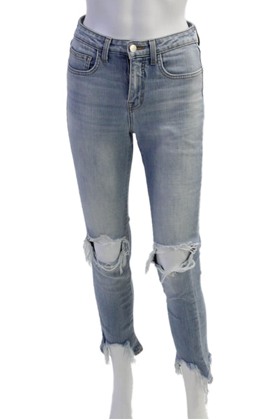 L'Agence Womens Cotton Distressed Raw Ankle Detail Skinny Jeans Blue Size 24