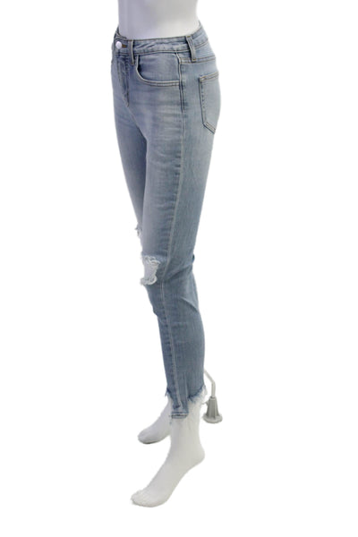 L'Agence Womens Cotton Distressed Raw Ankle Detail Skinny Jeans Blue Size 24