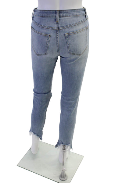 L'Agence Womens Cotton Distressed Raw Ankle Detail Skinny Jeans Blue Size 24