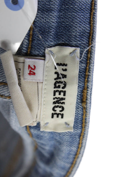 L'Agence Womens Cotton Distressed Raw Ankle Detail Skinny Jeans Blue Size 24