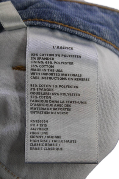L'Agence Womens Cotton Distressed Raw Ankle Detail Skinny Jeans Blue Size 24