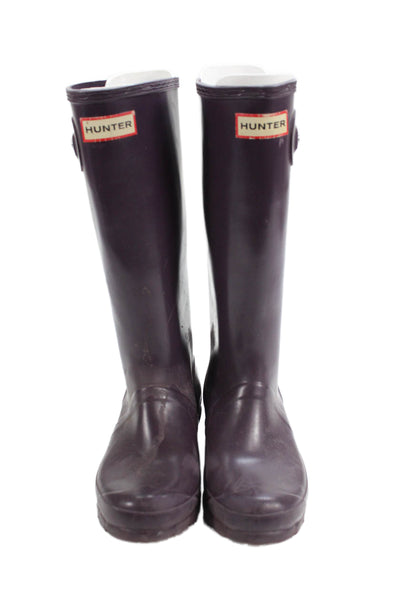 Hunter Girls Buckled Detail Slip On Knee High Rain Boots Purple Size 4