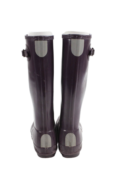 Hunter Girls Buckled Detail Slip On Knee High Rain Boots Purple Size 4