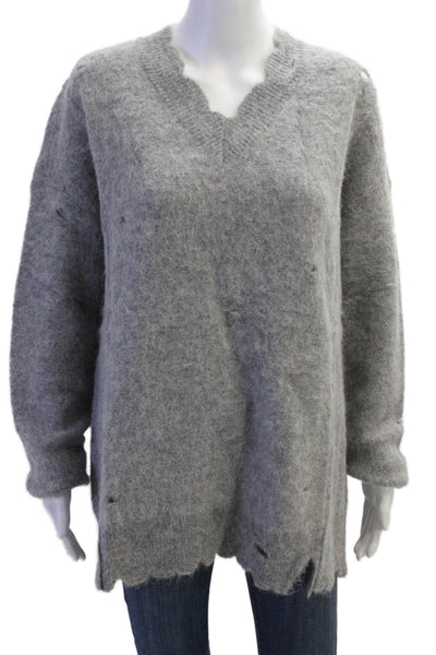 Go Silk Womens Alpaca Blend Knit Distressed Pullover Sweater Top Gray Size S