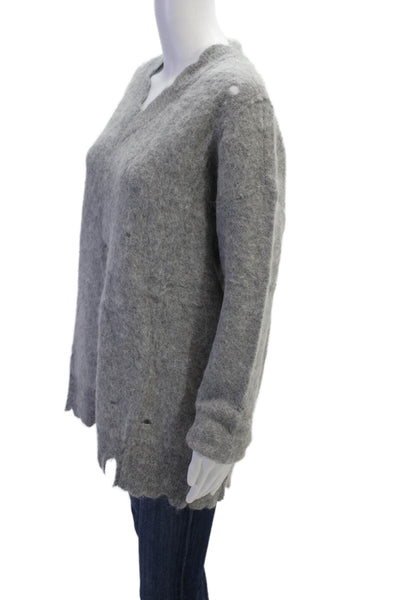 Go Silk Womens Alpaca Blend Knit Distressed Pullover Sweater Top Gray Size S