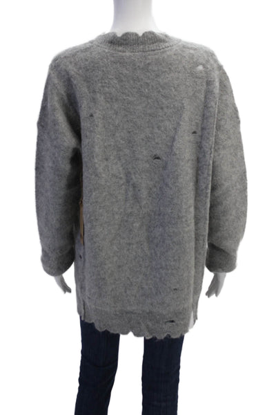 Go Silk Womens Alpaca Blend Knit Distressed Pullover Sweater Top Gray Size S