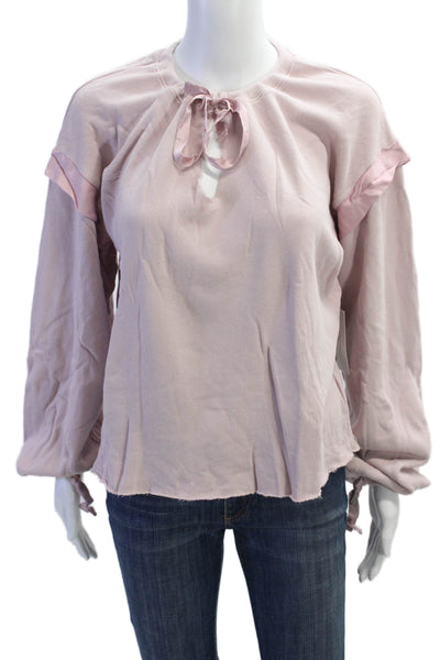 Nation LTD Womens Cotton V-Neck Long Sleeve Pullover Sweatshirt Top Pink Sz S