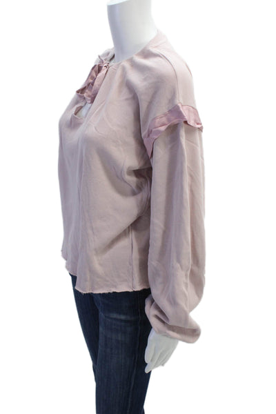 Nation LTD Womens Cotton V-Neck Long Sleeve Pullover Sweatshirt Top Pink Sz S