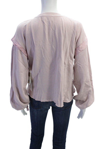 Nation LTD Womens Cotton V-Neck Long Sleeve Pullover Sweatshirt Top Pink Sz S