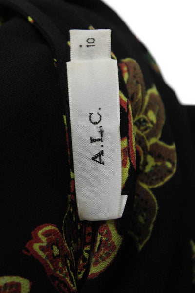 A.L.C. Womens Silk Floral Print V Neck Batwing Sleeves Blouse Black Size 10