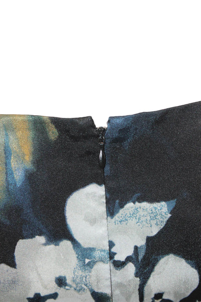 Tahari Womens Floral Print Sleeveless Sheath Mid Calf Dress Blue Black Size 6