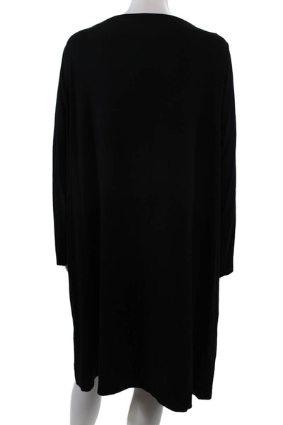 Eileen Fisher Women's Round Neck Long Sleeves Mini Shift Dress Black Size 1X
