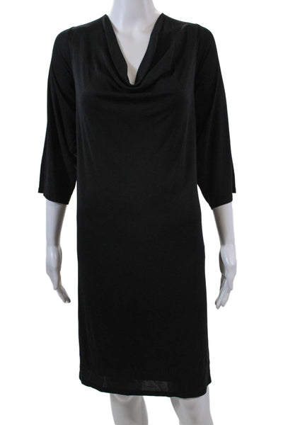 Eileen Fisher Women's Cowl Neck Short Sleeves Mini Shift Dress Black Size 2X