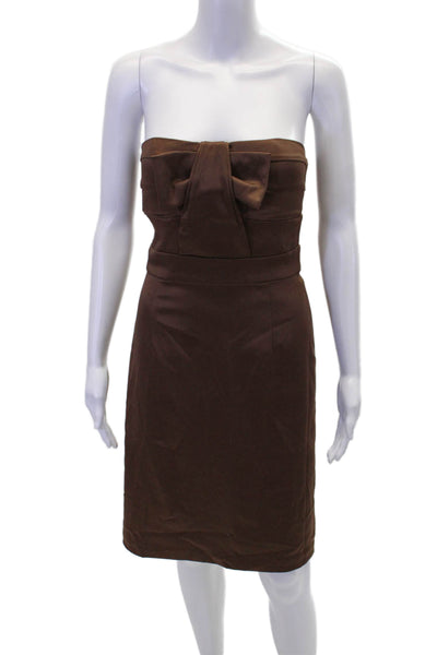 BCBG Paris Womens Strapless Bow Knee Length Pencil Dress Brown Size 6