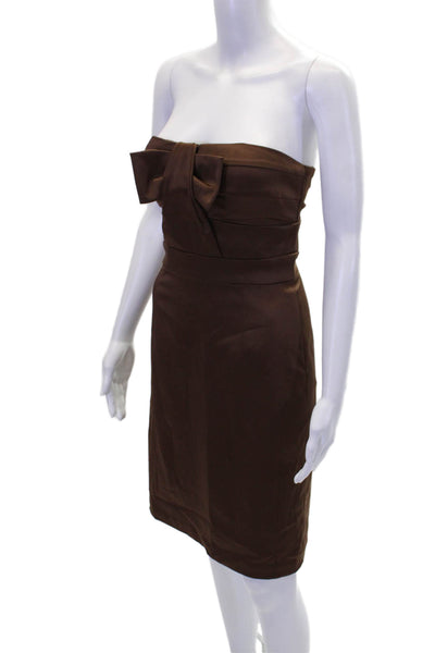 BCBG Paris Womens Strapless Bow Knee Length Pencil Dress Brown Size 6