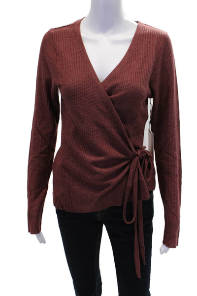 Nation LTD Womens Long Sleeve V-Neck Waffle-Knit Wrap Sweater Red Size L
