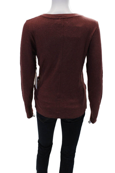 Nation LTD Womens Long Sleeve V-Neck Waffle-Knit Wrap Sweater Red Size L