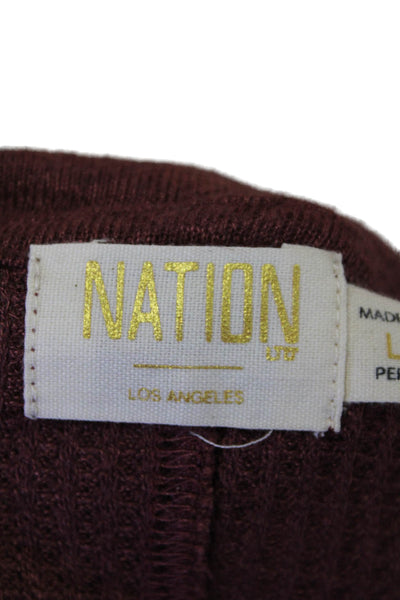 Nation LTD Womens Long Sleeve V-Neck Waffle-Knit Wrap Sweater Red Size L