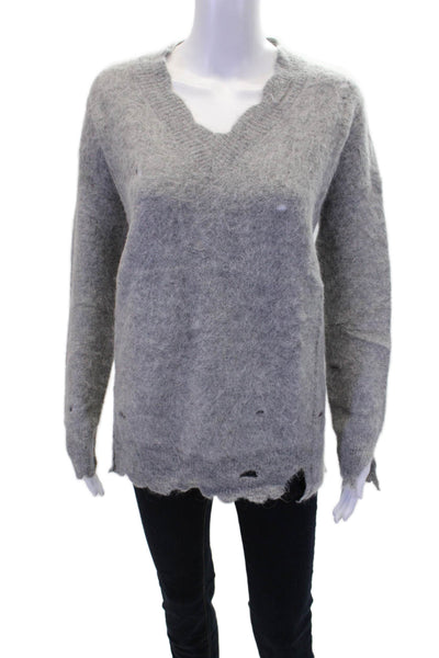 Go By GoSilk Womens Distressed Long Sleeve Pullover Sweater Gray Size XS