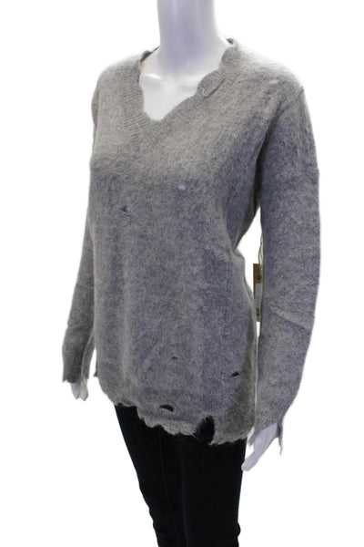 Go By GoSilk Womens Distressed Long Sleeve Pullover Sweater Gray Size XS